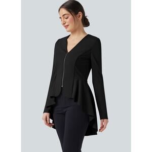 Kate & Mallory Black V Neck Long Sleeve Ruffe Hem High Low Work Jacket XS